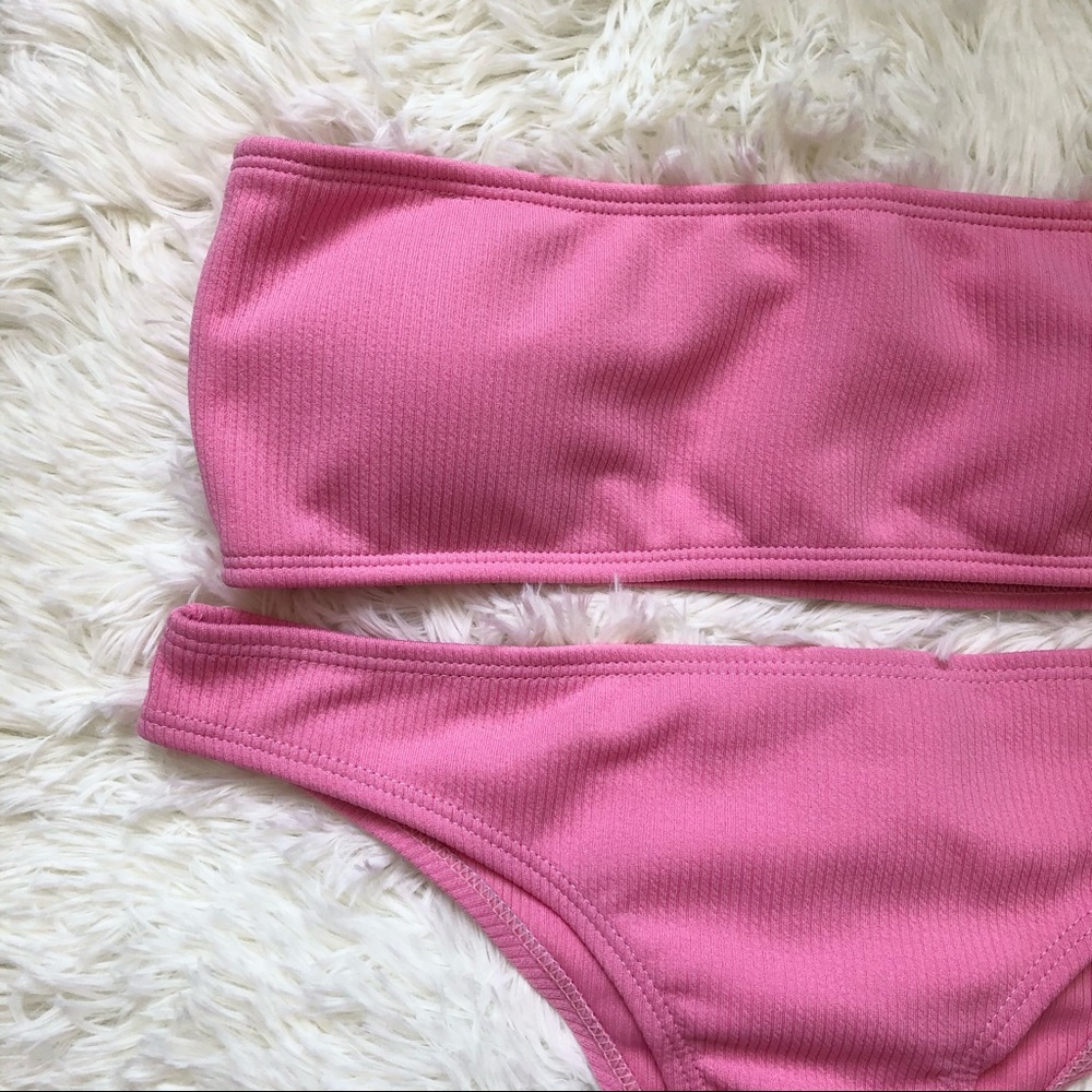 New Large Ribbed Pink Bikini Top & Bottom Set - Picture 2 of 6